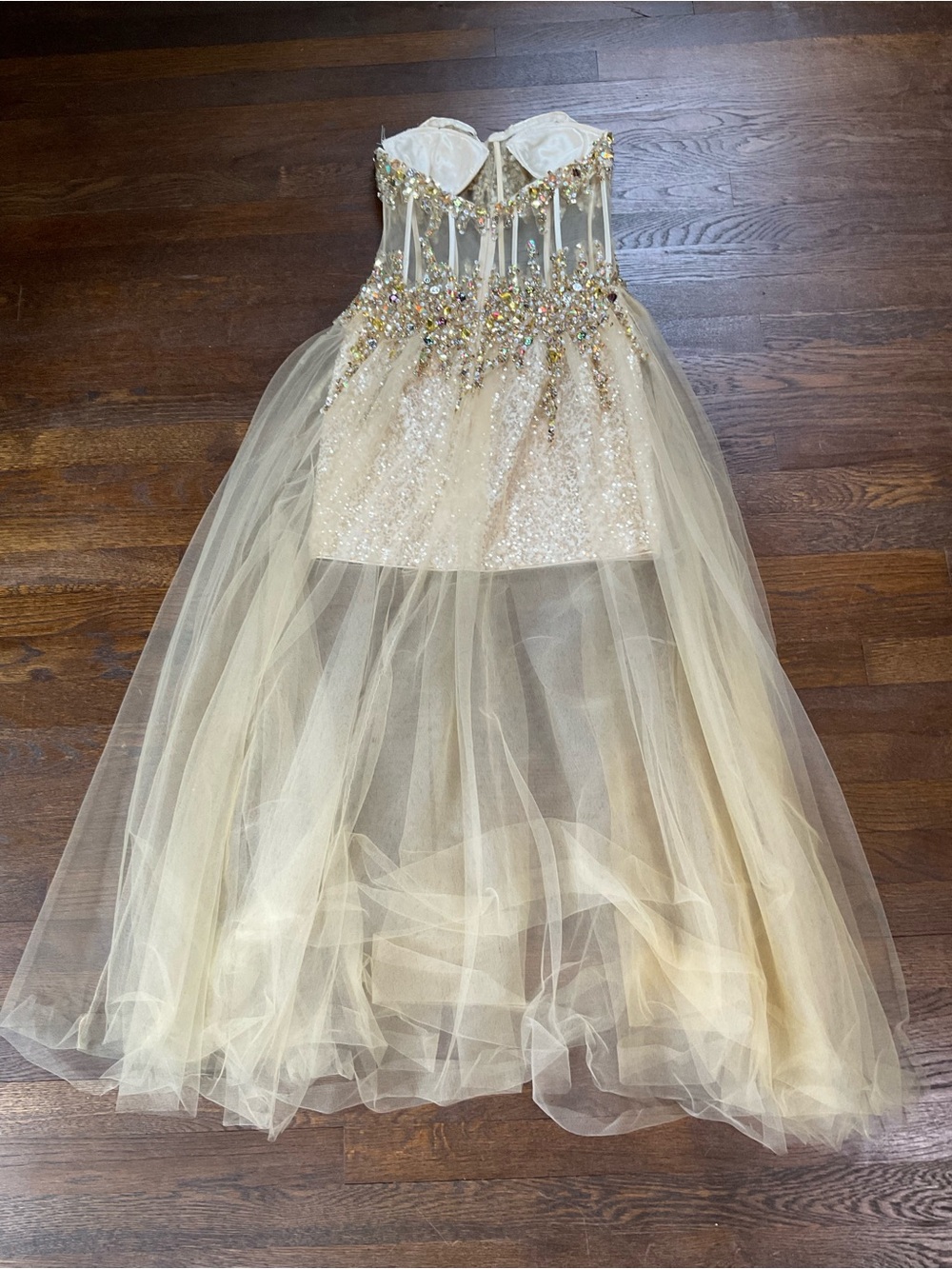 Cinderella Size 4 Champagne Crystal Corset Tulle Prom Pageant Gown - Picture 12 of 16